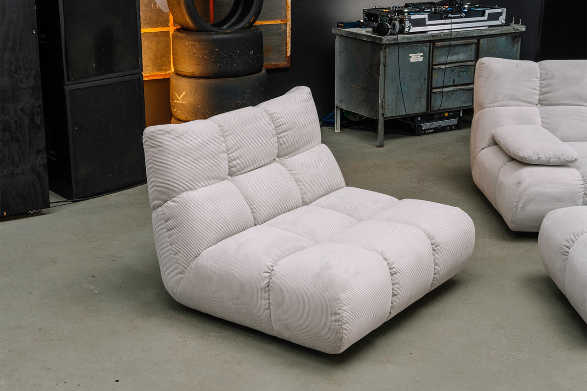 KAWOLA Sitzgruppe VIVIEN Ecksofa Drehsessel Hockerbank Feincord silber