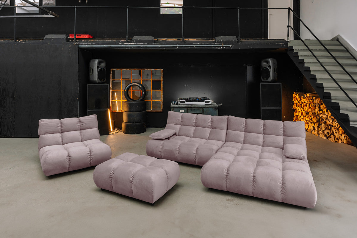 KAWOLA Sitzgruppe VIVIEN Ecksofa Drehsessel Hockerbank Velvet roségrau