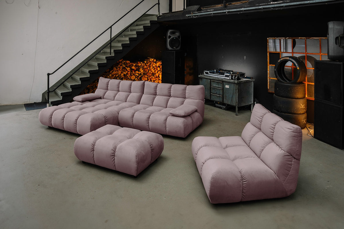 KAWOLA Sitzgruppe VIVIEN Ecksofa Drehsessel Hockerbank Velvet roségrau