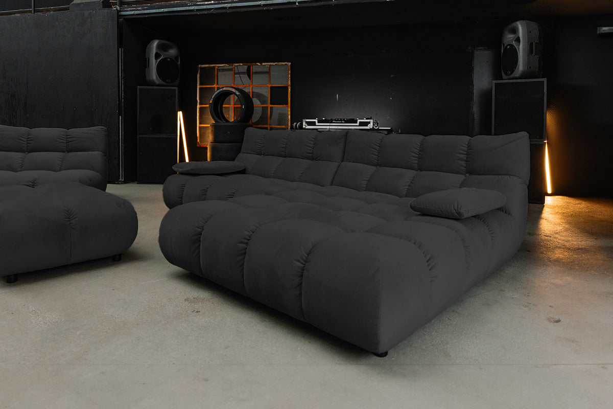 KAWOLA Sitzgruppe VIVIEN Ecksofa Drehsessel Hockerbank Velvet schwarz
