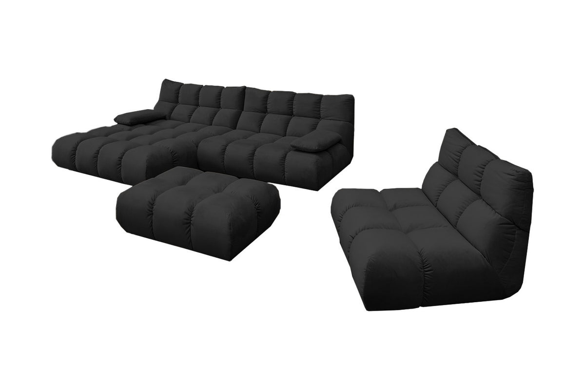 KAWOLA Sitzgruppe VIVIEN Ecksofa Drehsessel Hockerbank Velvet schwarz