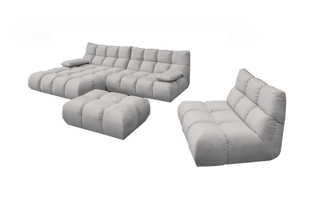 KAWOLA Sitzgruppe VIVIEN Ecksofa Drehsessel Hockerbank Velvet silber