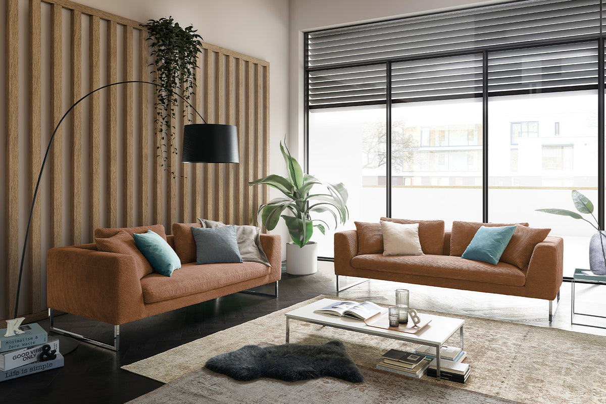 KAWOLA Sofa ARIAN 2, 5-Sitzer Metallkufe chrom Cord rost