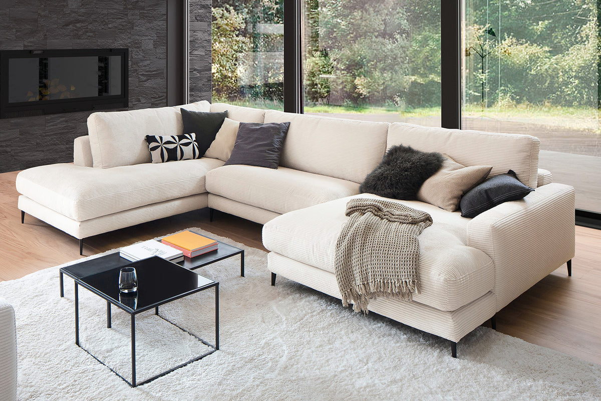 KAWOLA Sofa CARA Wohnlandschaft U-Form Cord cremeweiß