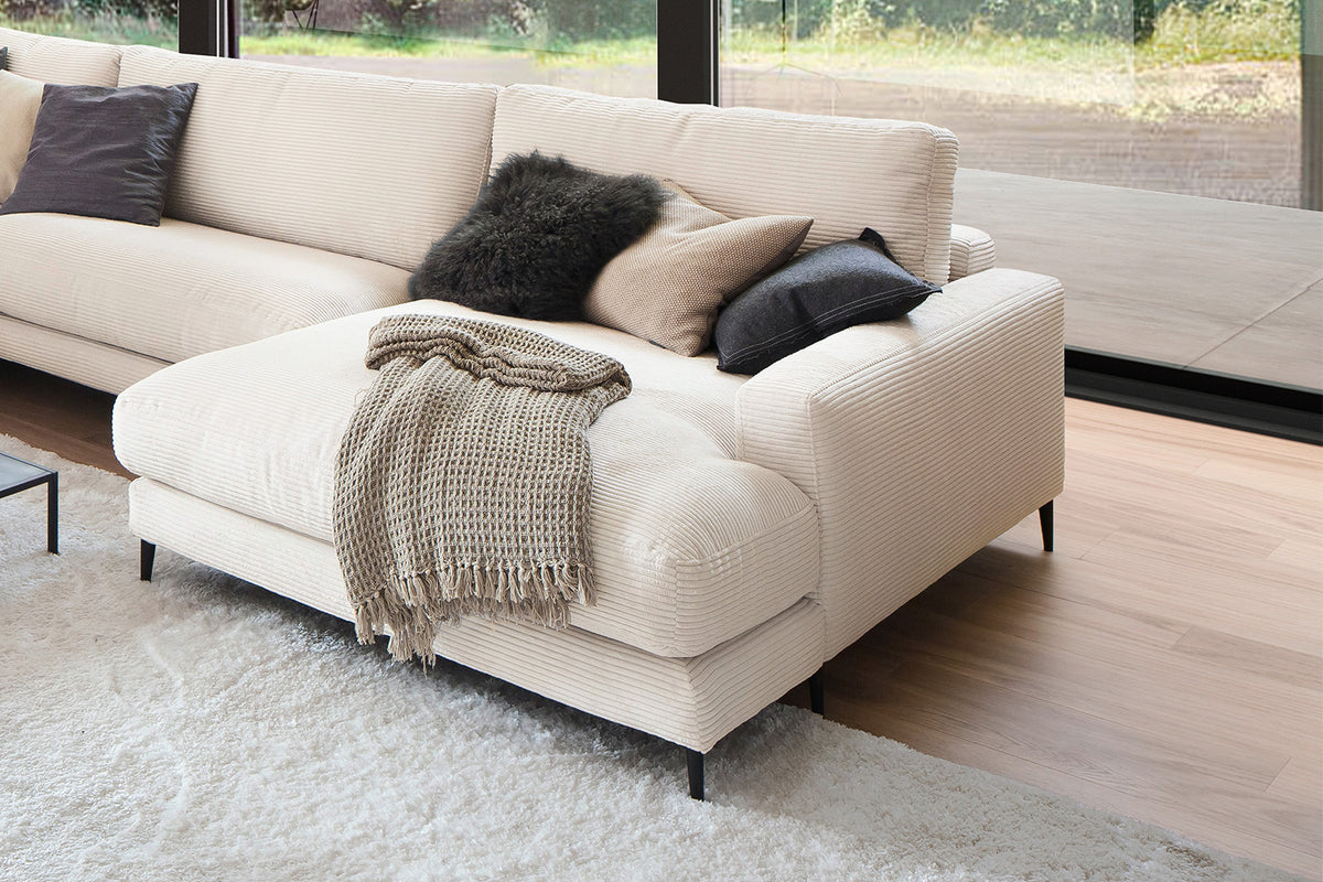 KAWOLA Sofa CARA Wohnlandschaft U-Form Cord cremeweiß