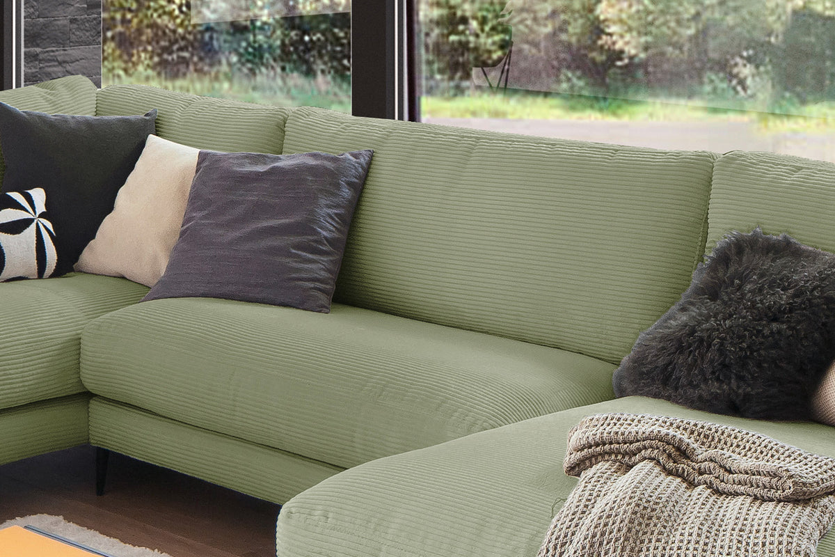 KAWOLA Sofa CARA Wohnlandschaft U-Form Cord olivgrün