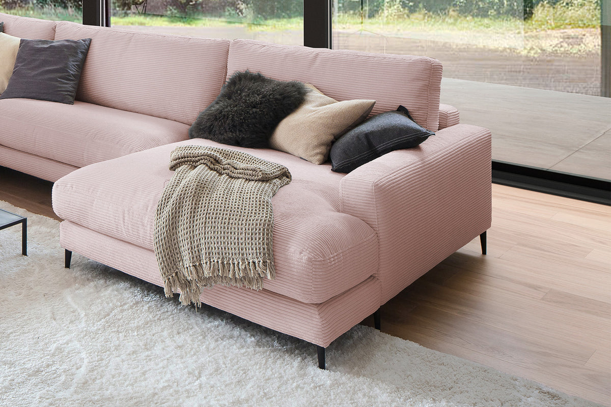 KAWOLA Sofa CARA Wohnlandschaft U-Form Cord rosa
