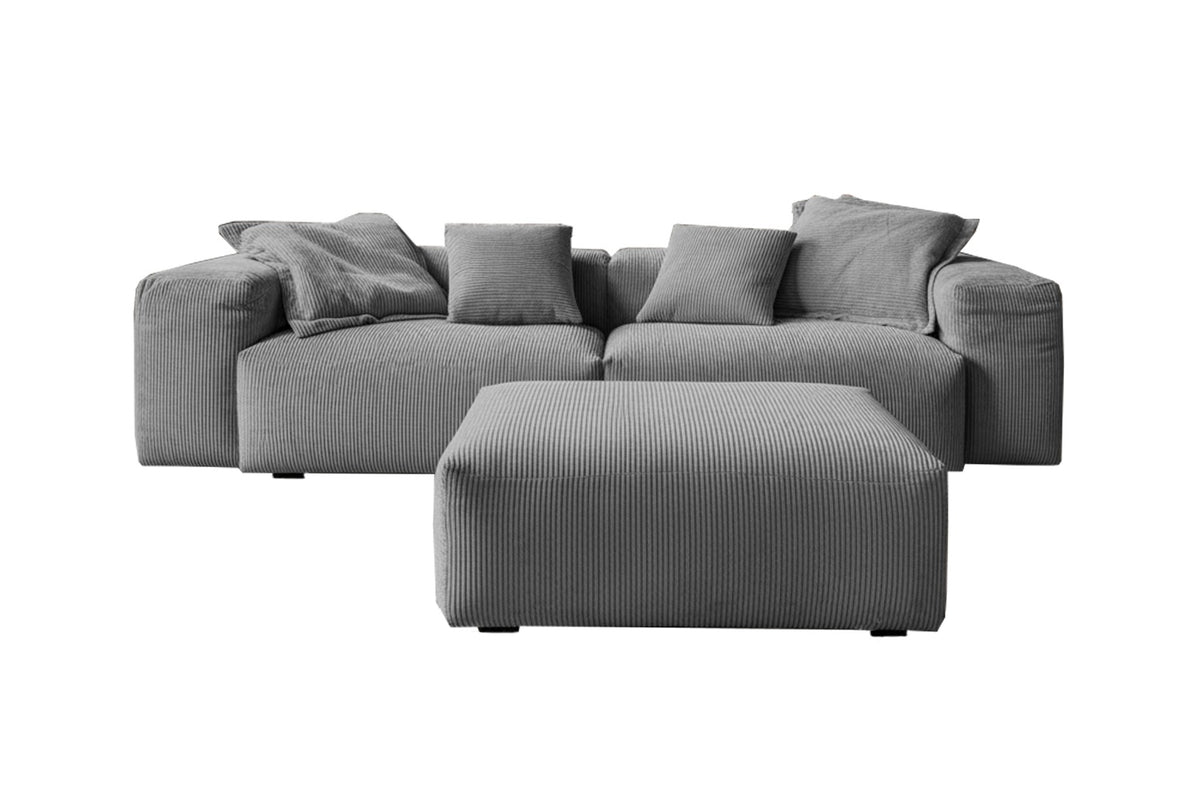 KAWOLA Sofa CELESTE 4-Sitzer mit Hocker Cord grau