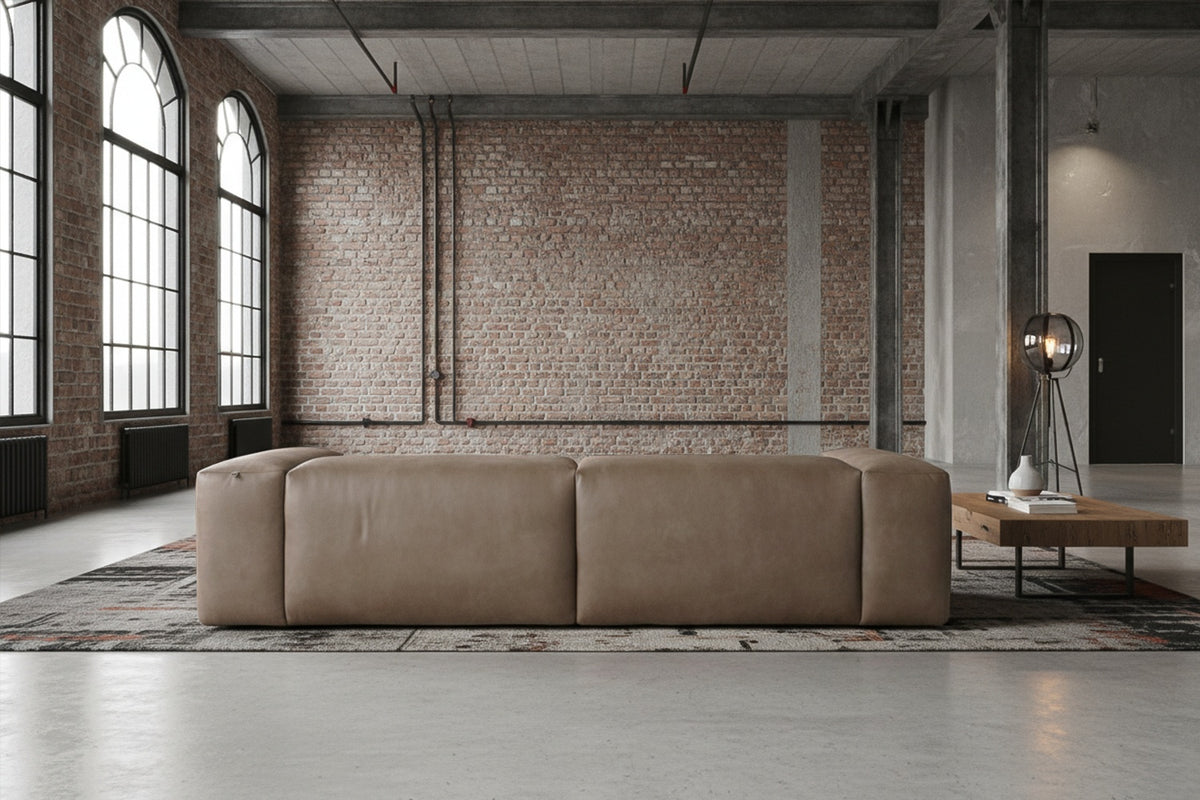 KAWOLA Sofa CELESTE 4-Sitzer mit Hocker Lederfaserstoff anthrazit