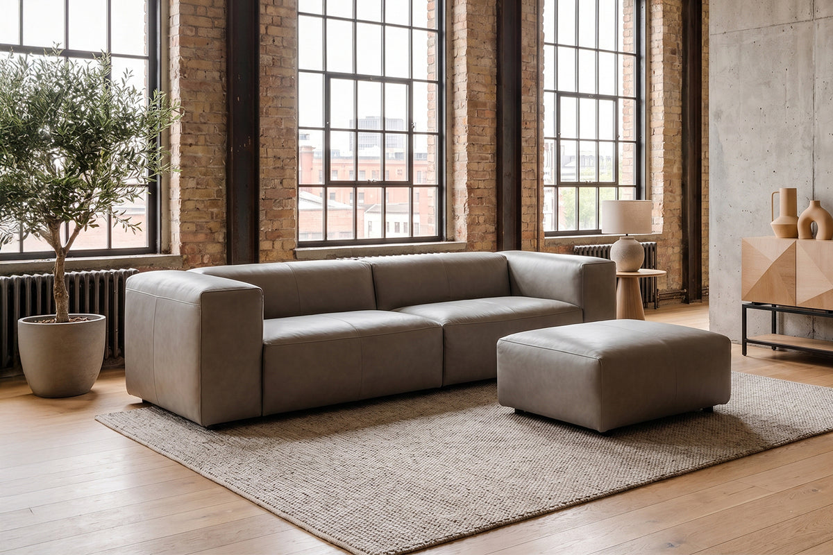 KAWOLA Sofa CELESTE 4-Sitzer Leder grau