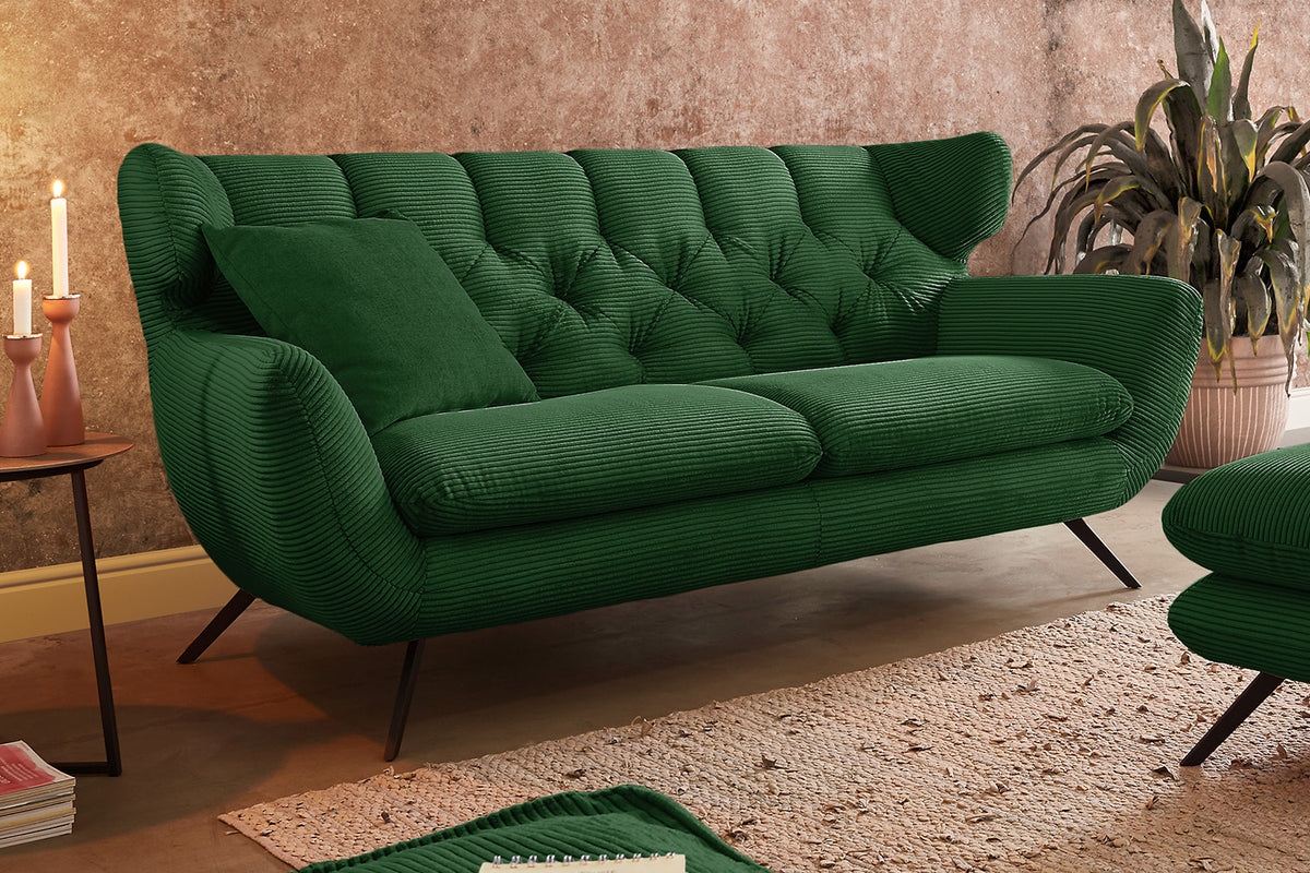 KAWOLA Sofa CHARME Cord smaragd, 2.5-Sitzer