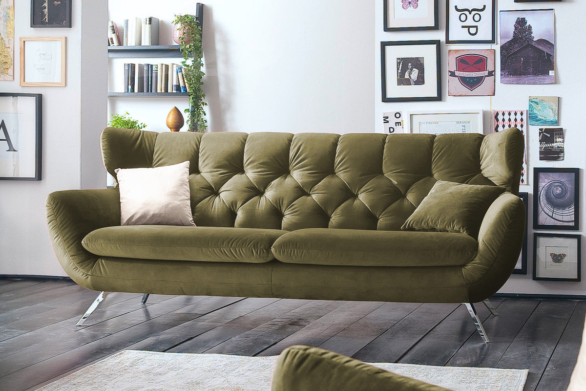 KAWOLA Sofa CHARME Velvet oliv, 2.5-Sitzer