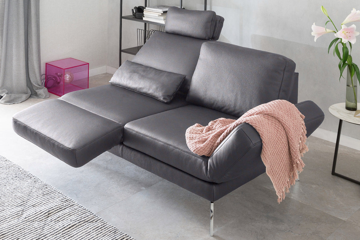 KAWOLA Sofa HURRICANE 2-Sitzer Leder dunkelgrau