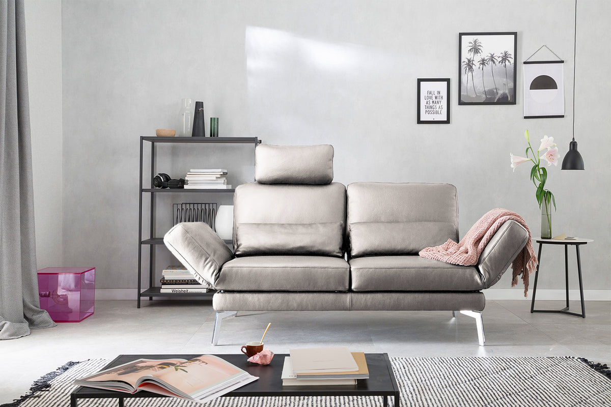 KAWOLA Sofa HURRICANE 2-Sitzer Leder hellgrau