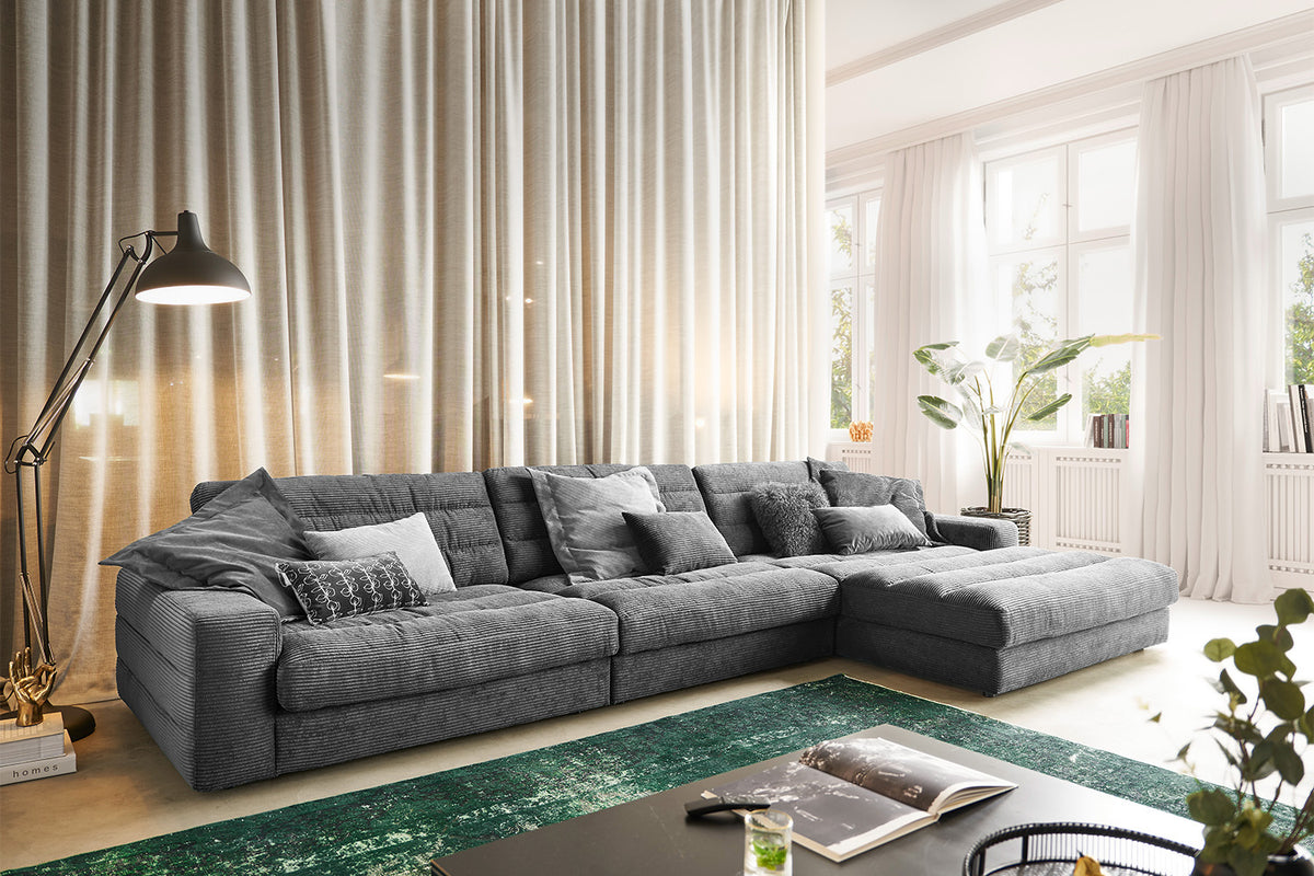 KAWOLA Sofa LANA XL Ecksofa Cord grau, Rechts