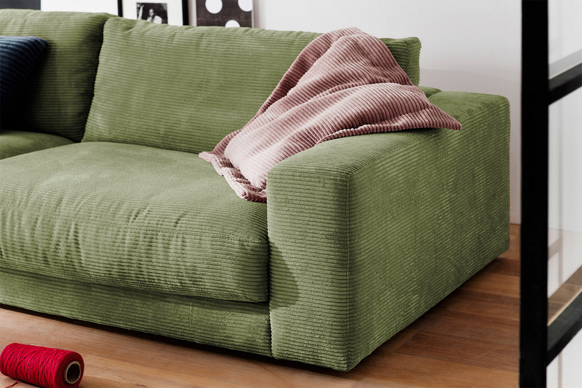 KAWOLA Sofa MADELINE 3-Sitzer Cord olivgrün