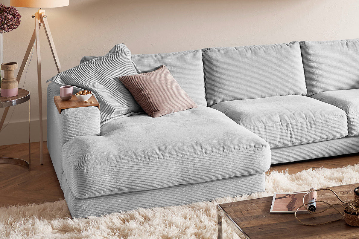 KAWOLA Sofa MADELINE Wohnlandschaft U-Form Cord hellgrau
