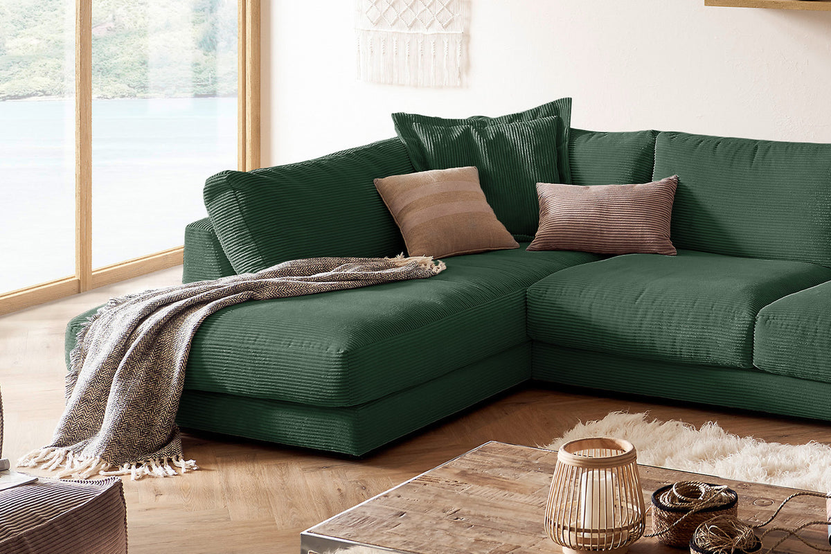 KAWOLA Sofa MADELINE Wohnlandschaft U-Form Cord smaragd