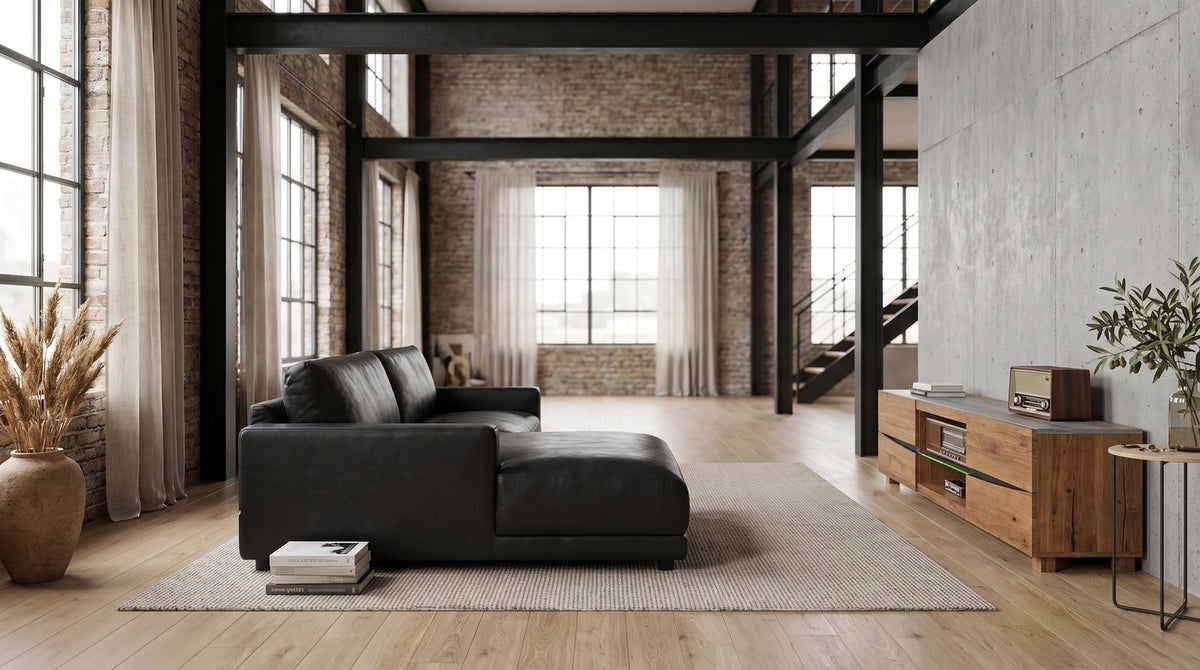 KAWOLA Sofa MARLIN Ecksofa Lederfaserstoff schwarz