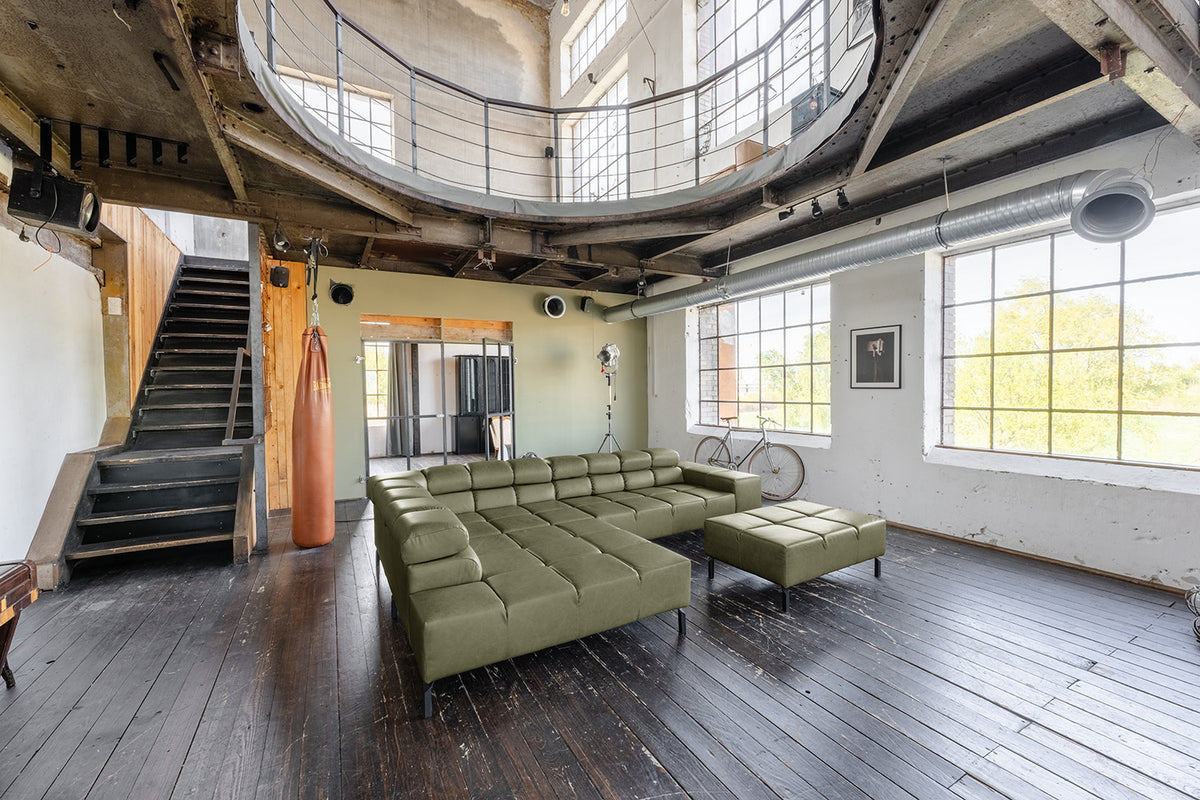 KAWOLA Sofa NELSON Ecksofa Leder olivgrün