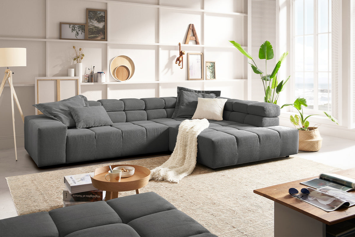 KAWOLA Sofa NEVADA Ecksofa Feincord anthrazit, Rechts, Ohne Komfortfunktion