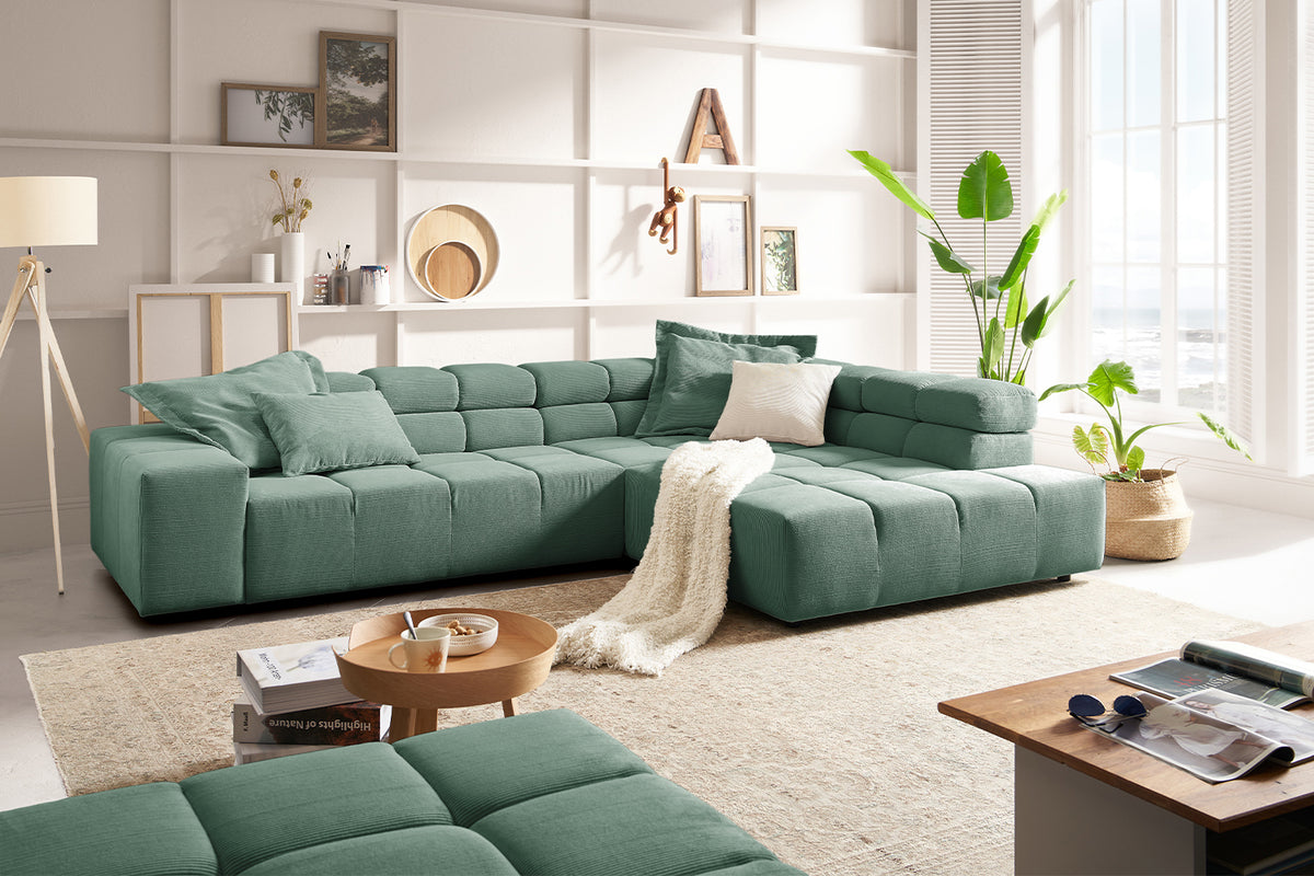 KAWOLA Sofa NEVADA Ecksofa Feincord grün, Rechts, Ohne Komfortfunktion