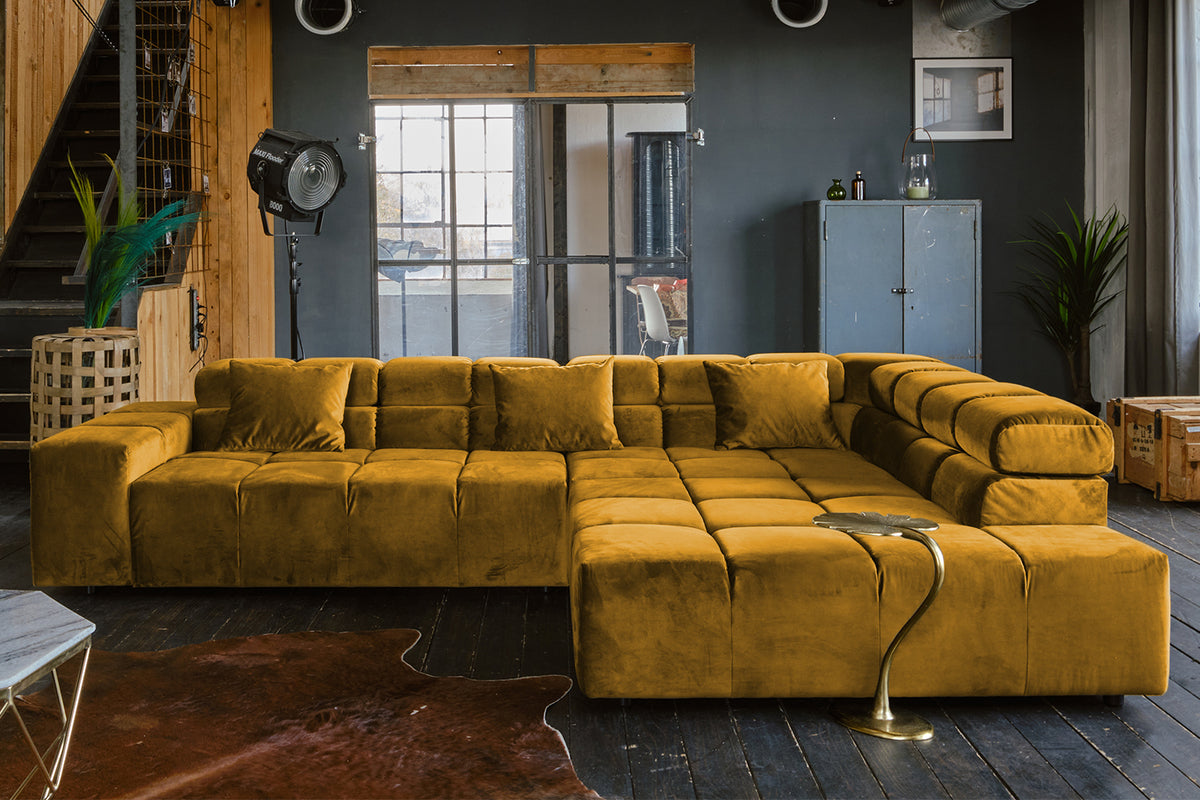 KAWOLA Sofa NEVADA Ecksofa Velvet curry, Rechts, Ohne Komfortfunktion