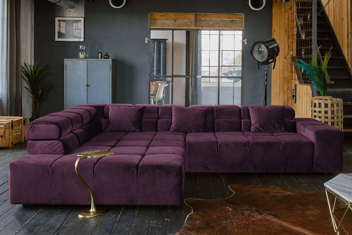 KAWOLA Sofa NEVADA Ecksofa Velvet purple, Links, Ohne Komfortfunktion