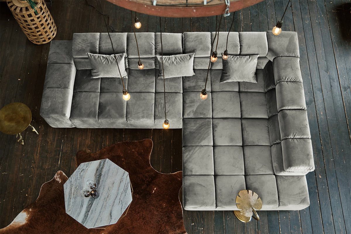 KAWOLA Sofa NEVADA Ecksofa Velvet silber