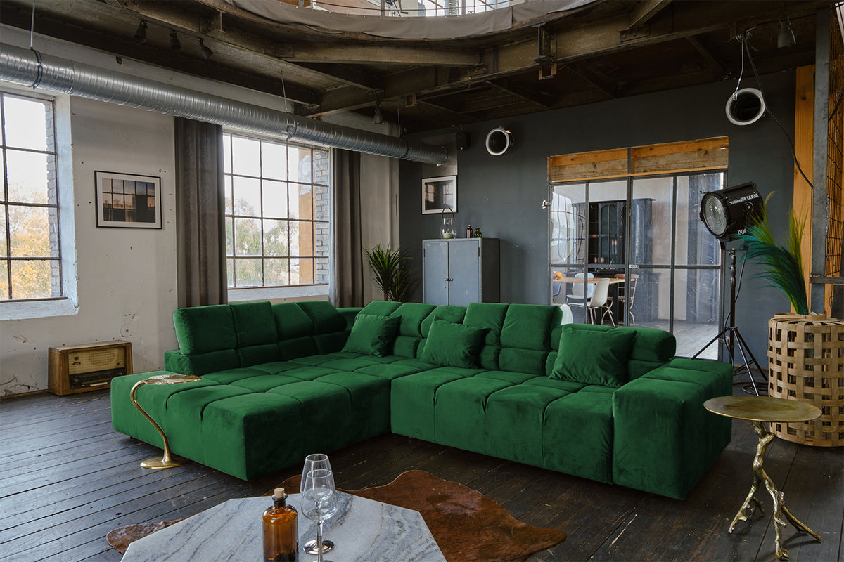 KAWOLA Sofa NEVADA Ecksofa Velvet smaragd