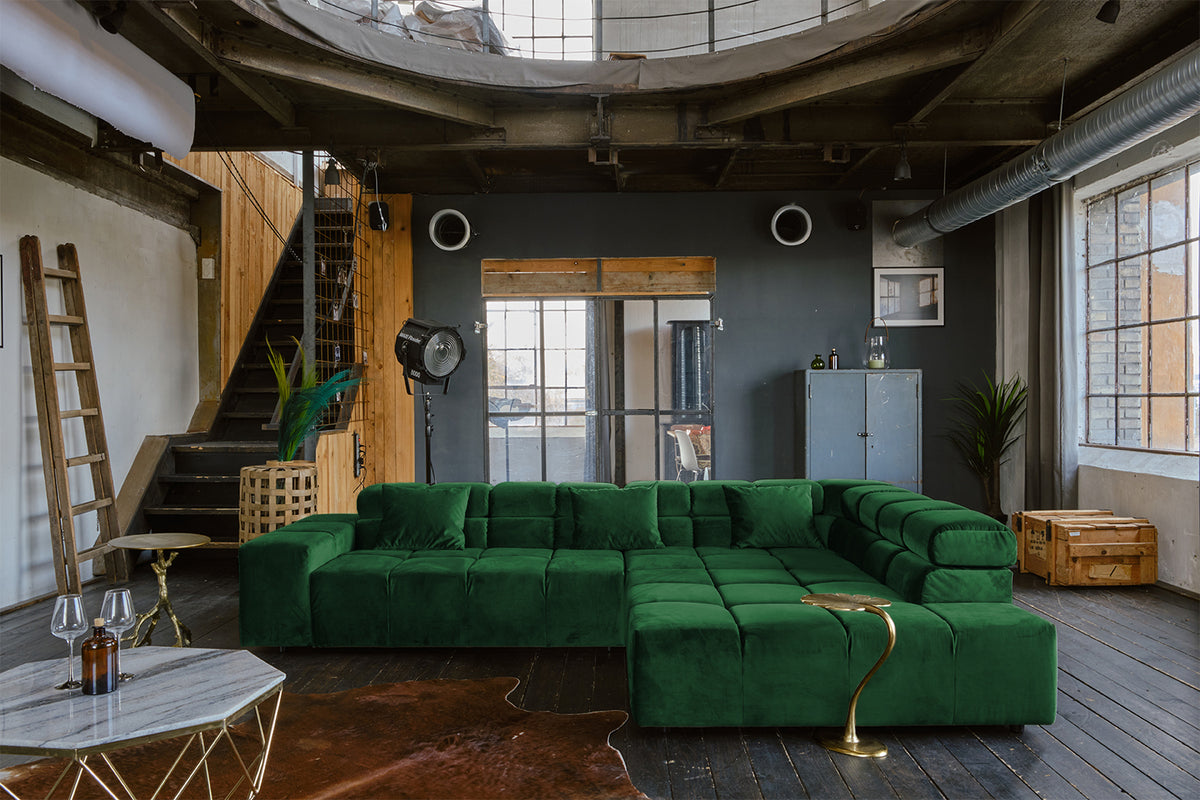 KAWOLA Sofa NEVADA Ecksofa Velvet smaragd