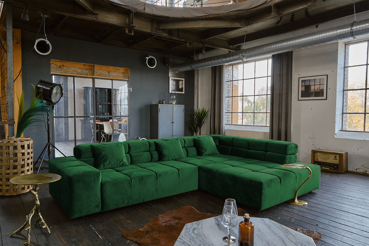 KAWOLA Sofa NEVADA Ecksofa Velvet smaragd
