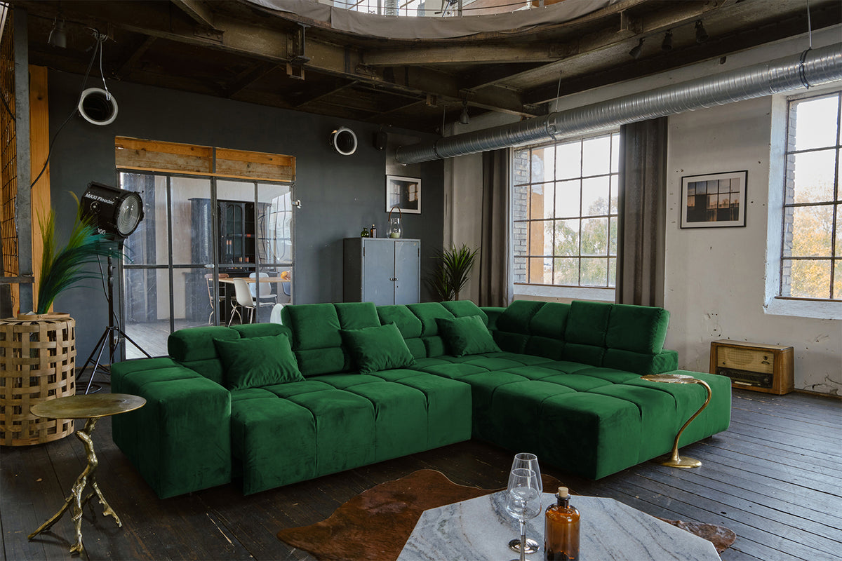 KAWOLA Sofa NEVADA Ecksofa Velvet smaragd