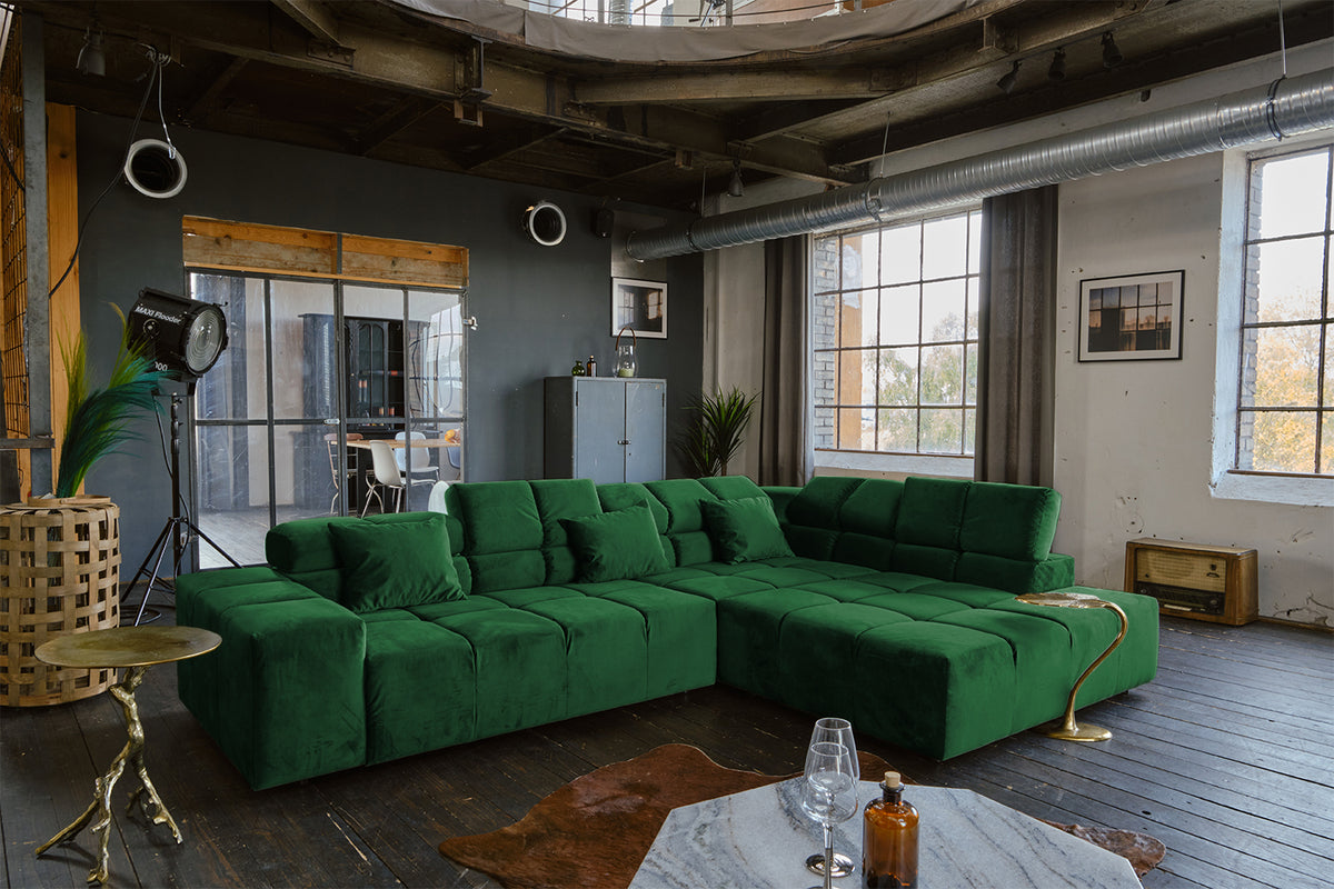 KAWOLA Sofa NEVADA Ecksofa Velvet smaragd
