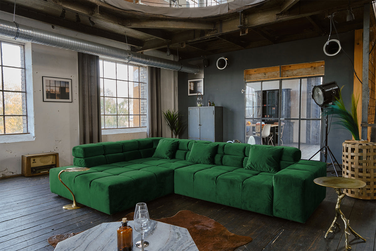 KAWOLA Sofa NEVADA Ecksofa Velvet smaragd