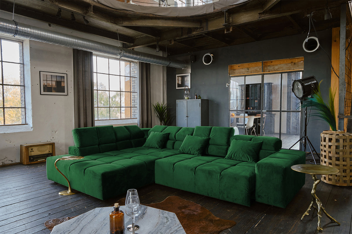 KAWOLA Sofa NEVADA Ecksofa Velvet smaragd