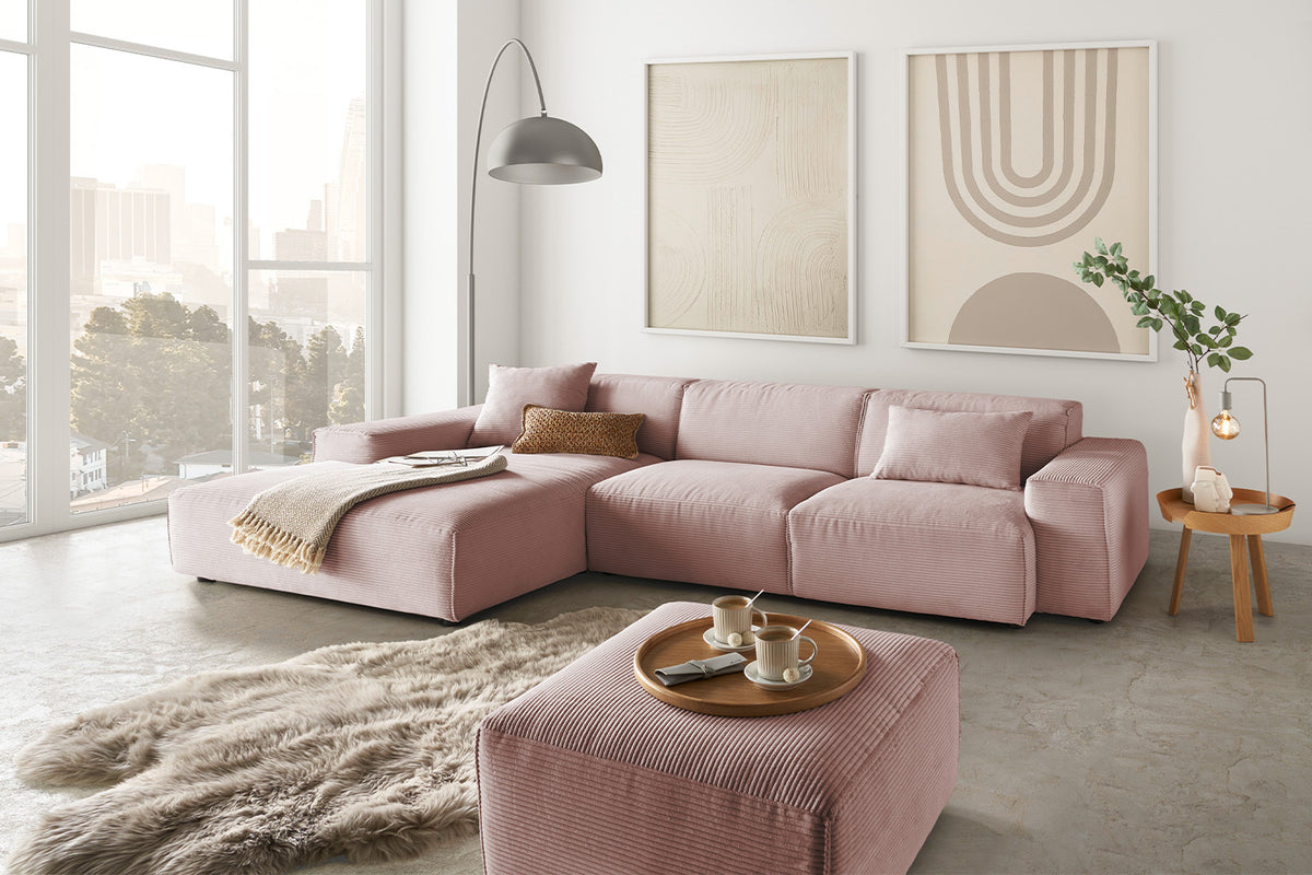 KAWOLA Sofa RANI Ecksofa Cord rosa, Links