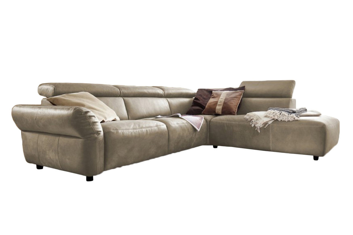 KAWOLA Sofa RISO Ecksofa mit motorischer Sitztiefenverstellung Leder grau