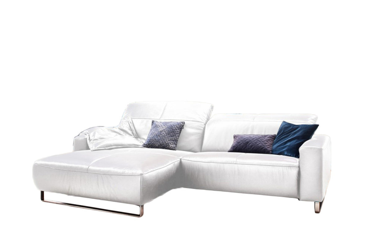 KAWOLA Sofa YORK Leder Life-line white Rec links Fuß Metall Chrom matt