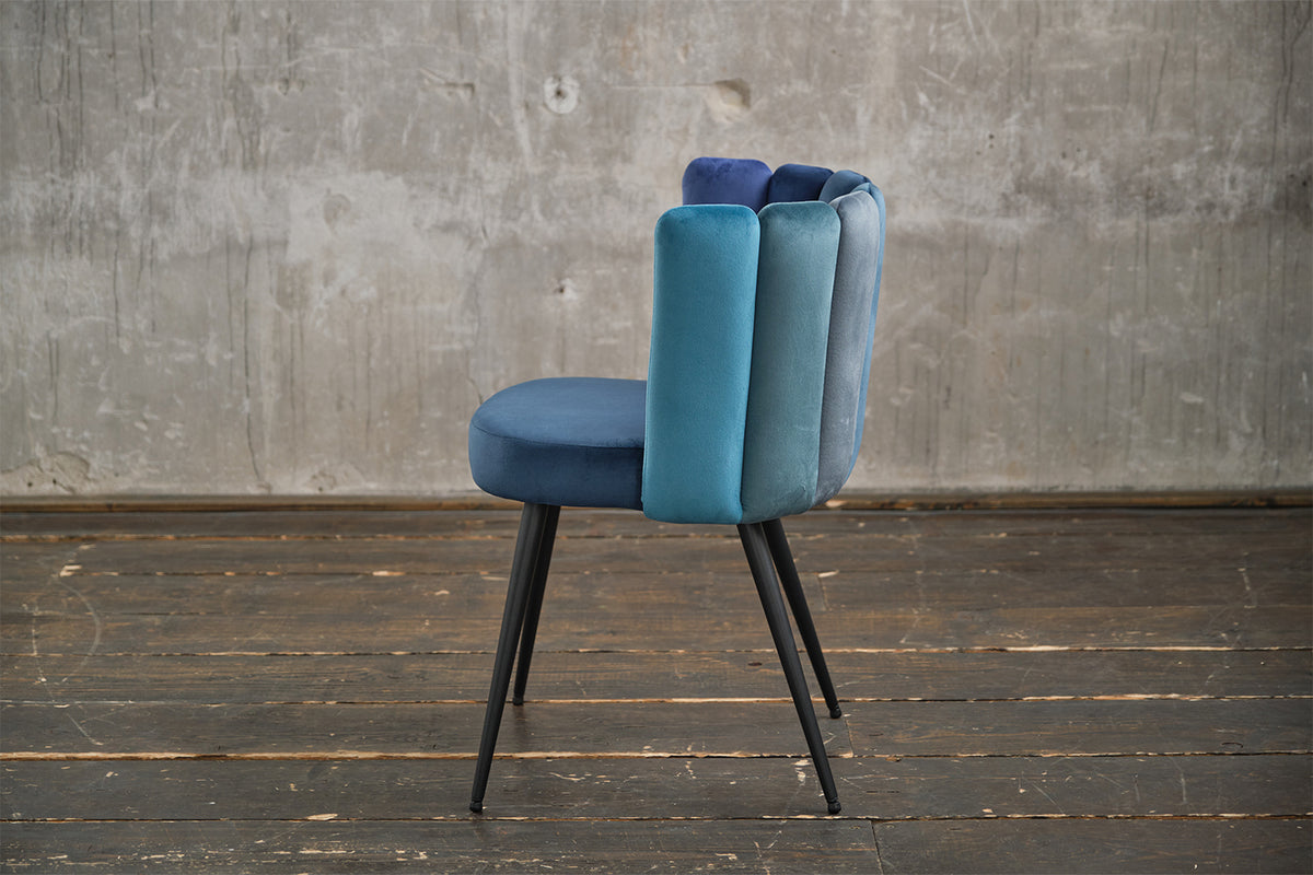 KAWOLA Stuhl JADA Esszimmerstuhl Velvet blau Fuß schwarz
