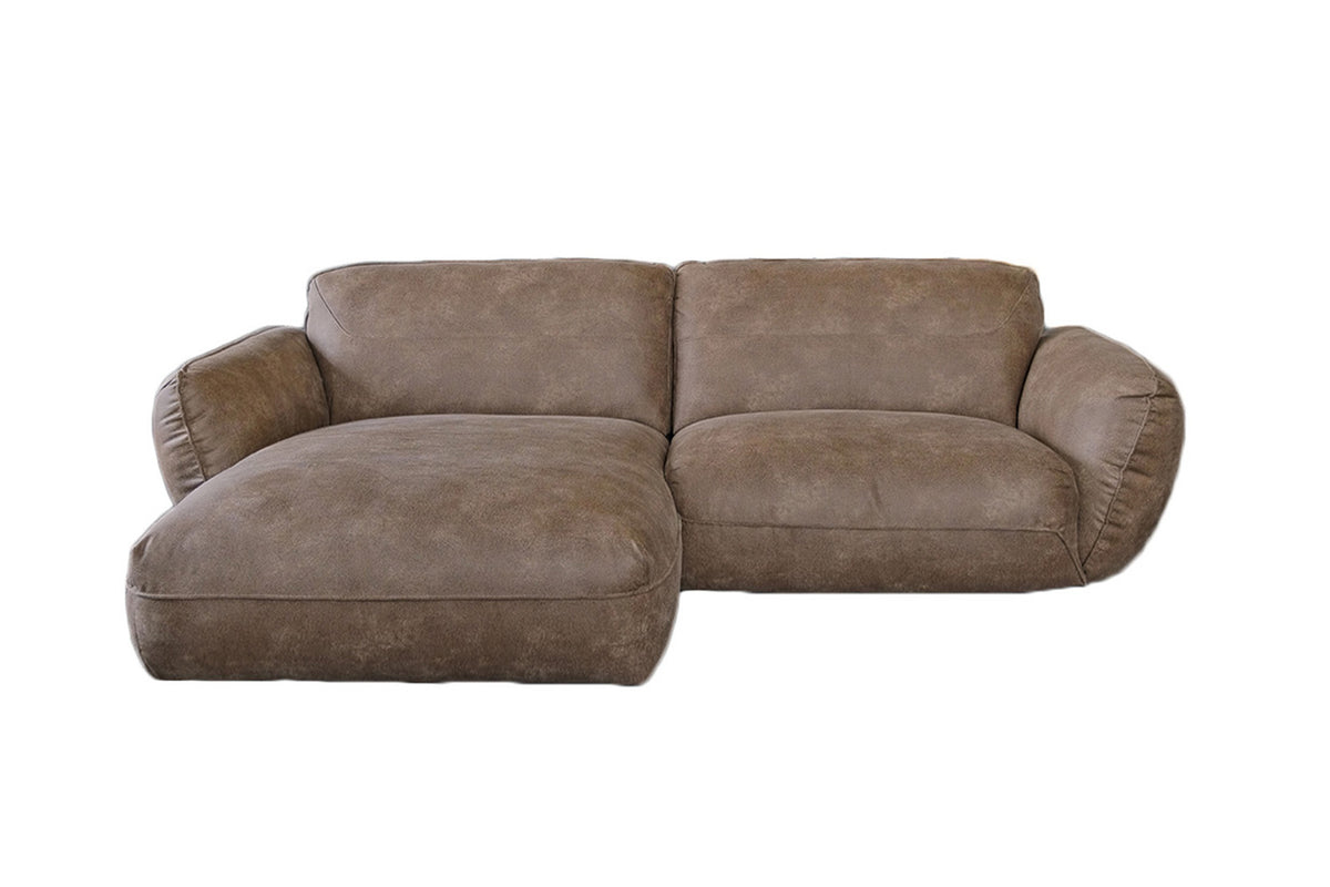 B-Ware KAWOLA Sofa DAVITO Ecksofa Lederimitat im Vintagelook braun Recamiere links