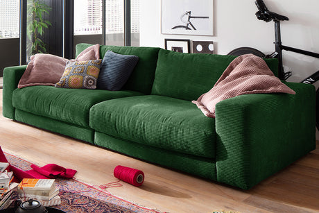 B-Ware KAWOLA Sofa MADELINE 3-Sitzer Cord smaragd