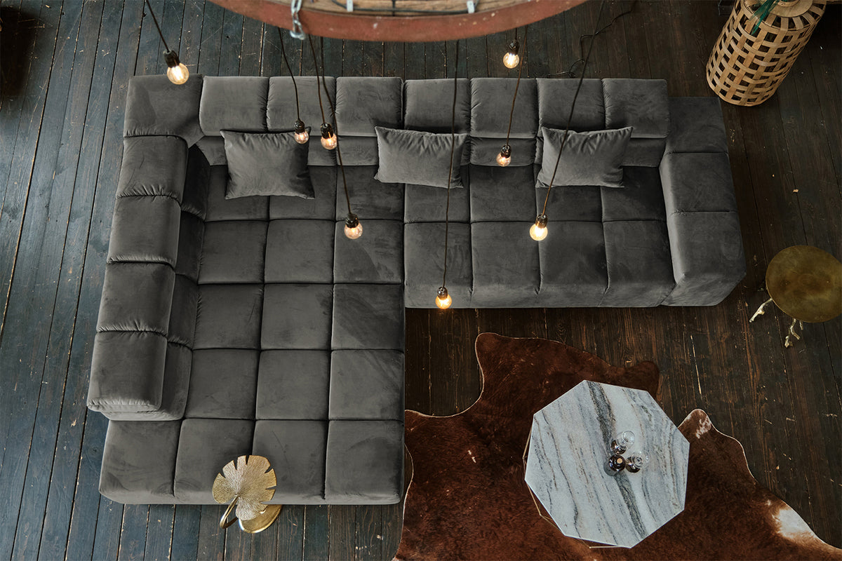 B-Ware KAWOLA Sofa NEVADA Ecksofa Velvet grau Recamiere links mit motorischem Sitzvorzug