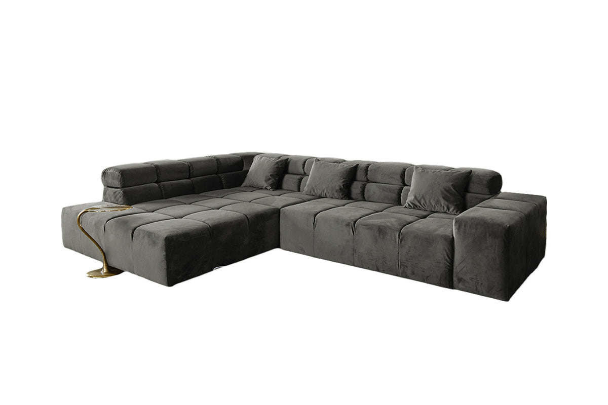 B-Ware KAWOLA Sofa NEVADA Ecksofa Velvet grau Recamiere links mit motorischem Sitzvorzug
