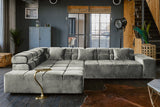 B-Ware KAWOLA Sofa NEVADA Ecksofa Velvet silber Recamiere links