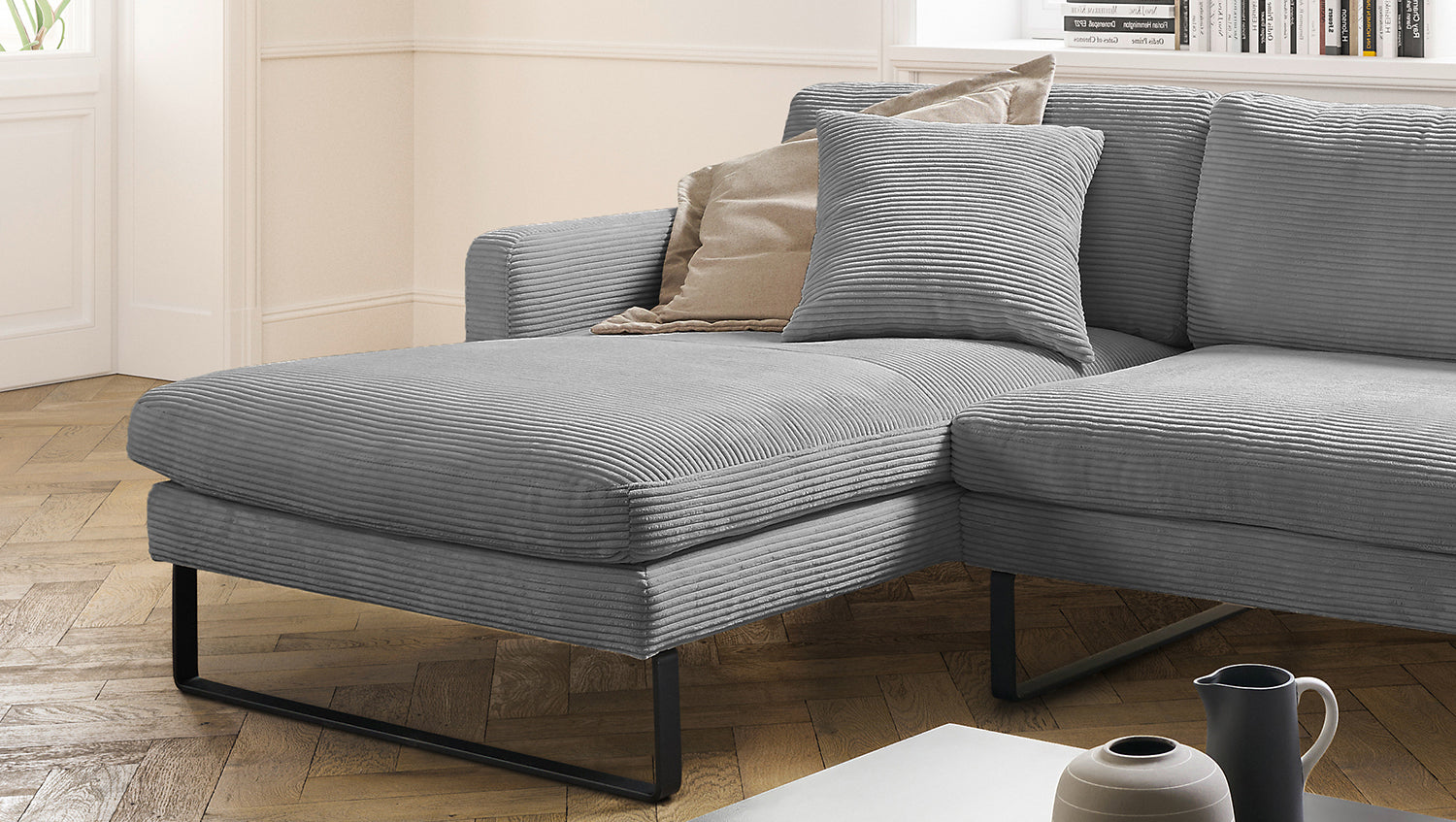 B-Ware KAWOLA Sofa RICARDA Ecksofa Cord grau Recamiere links