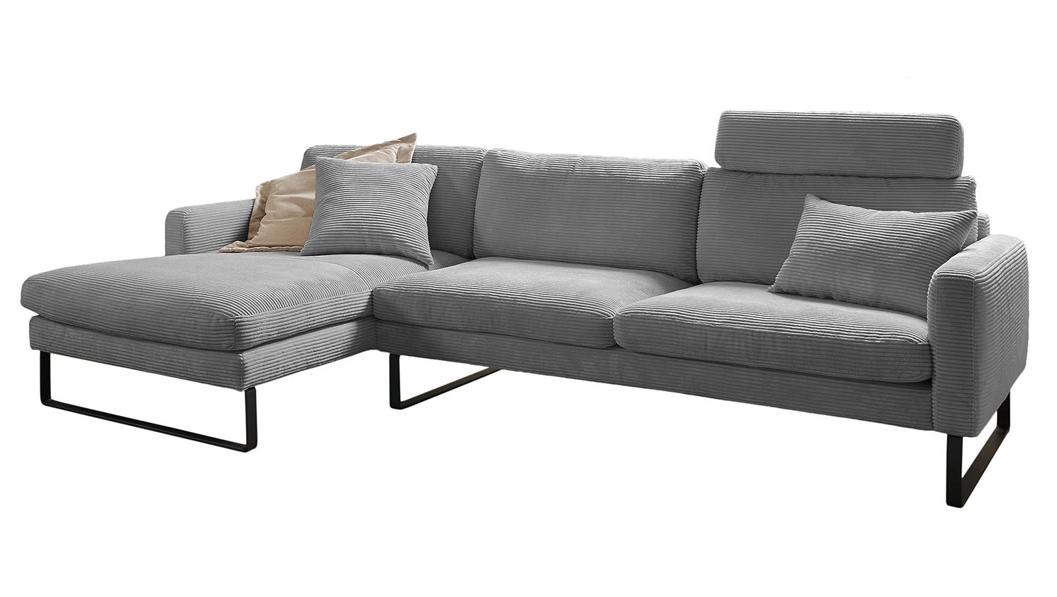 B-Ware KAWOLA Sofa RICARDA Ecksofa Cord grau Recamiere links