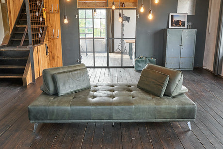 B-Ware KAWOLA Sofa WIOLO Schlafsofa Daybed Leder moosgrün