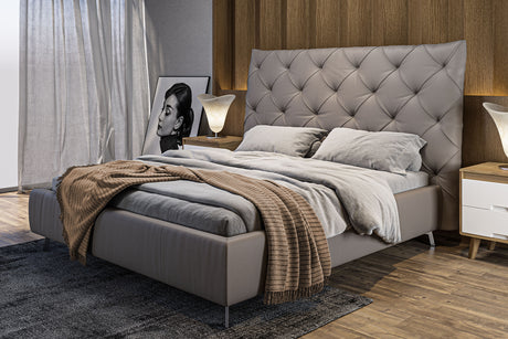 KAWOLA Bett ANNY Polsterbett Leder grau, 200 x 200 cm, 146