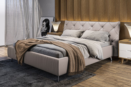 KAWOLA Bett ANNY Polsterbett Leder hellgrau, 200 x 200 cm, 111